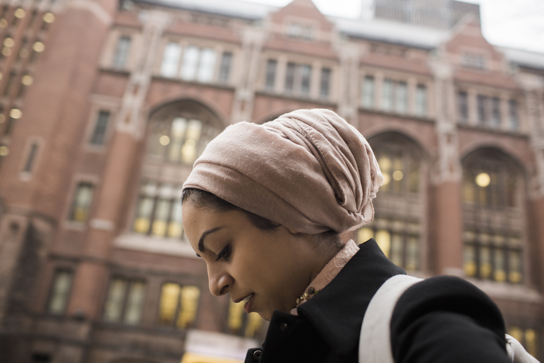 Sarah Alsaidi arrives at Teacher's College in Harlem, Manhattan, New York where she is pursuing her doctorate in psychology. 