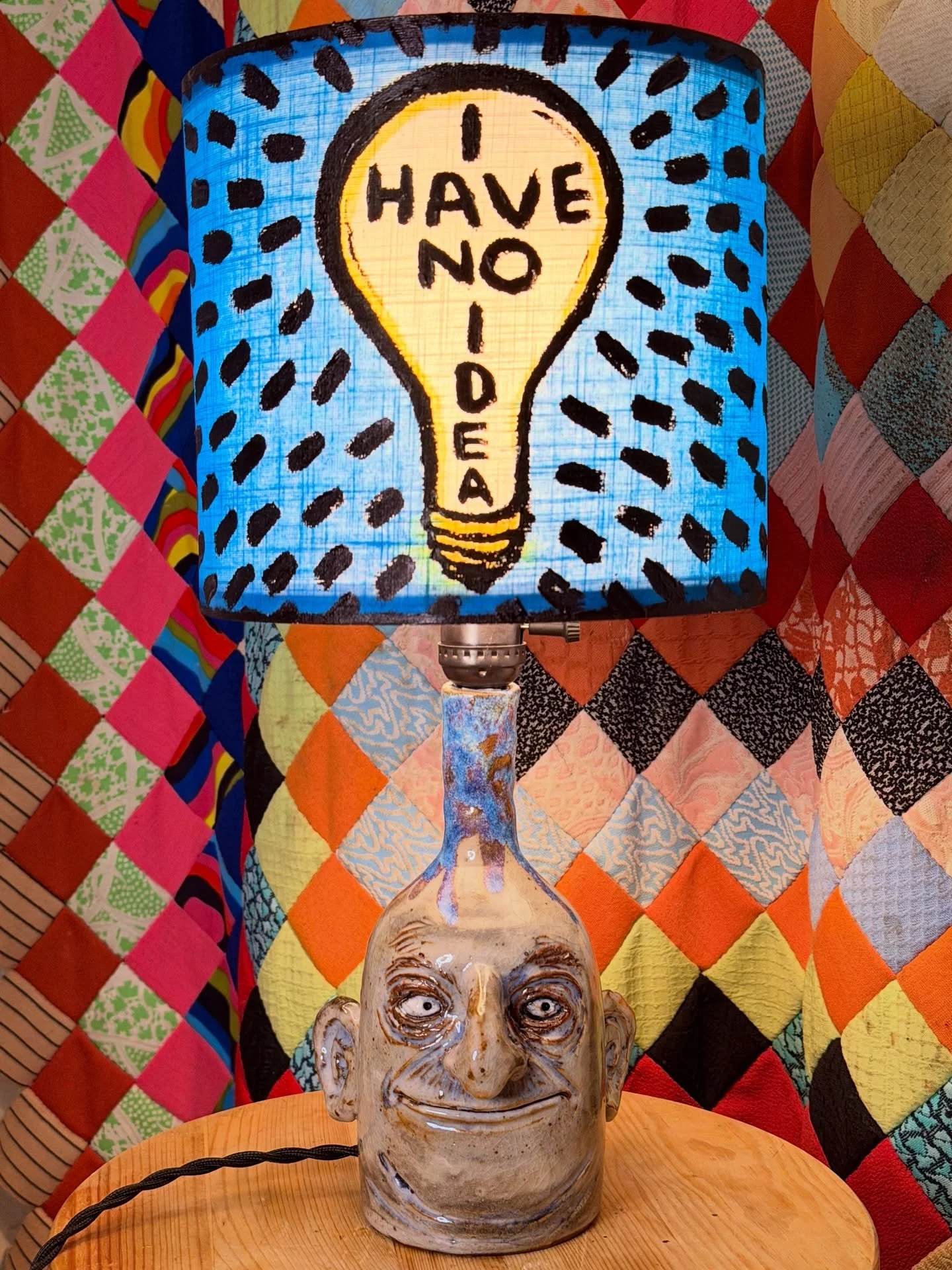 Sometimes it&rsquo;s hard to figure out what to write on a lampshade. This one and most of the other recent things will be on my website this Sunday (3/29) at 9pm (NYC time). Get them all or live in darkness!