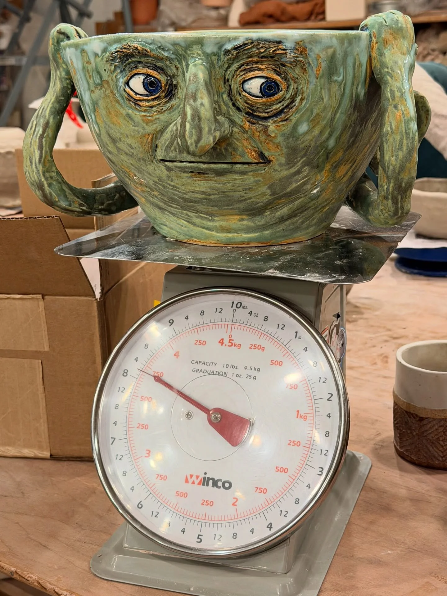 Everyone at studio tries to make light delicate pottery, but I like the heavy stuff way better.