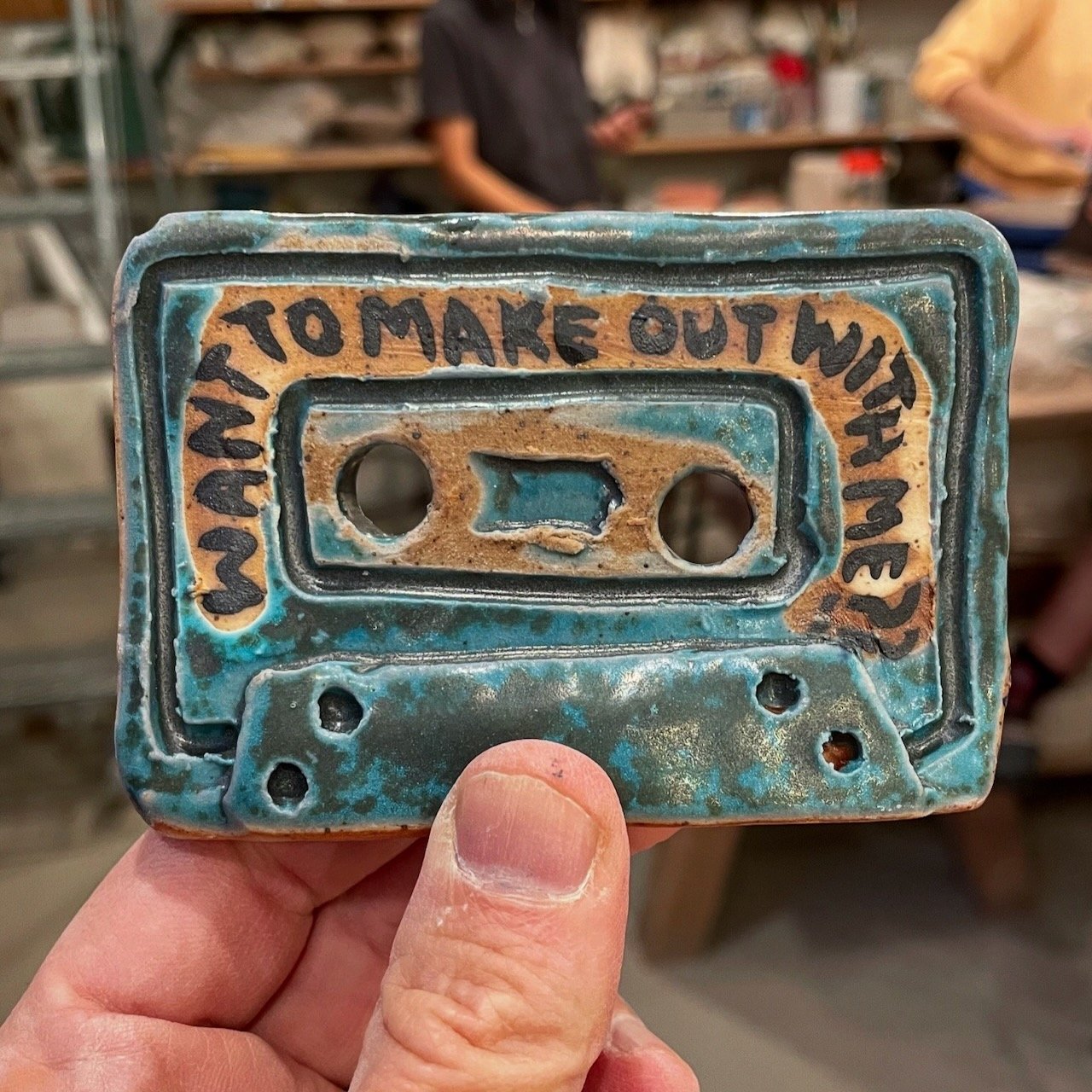 Mix tape: hey I got you a mix tape // want to make out with me??
edition of 60
2.5 x 3.5 x .75
2025
$