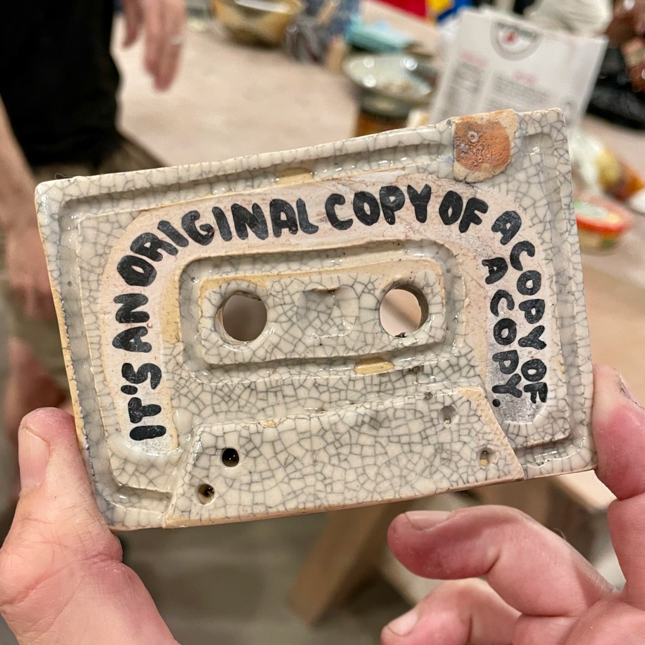Mix tape: Do not tape over this tape // It's an original copy of a copy of a copy
Edition of 30
2.5 x 3.5 x .75
2025
$