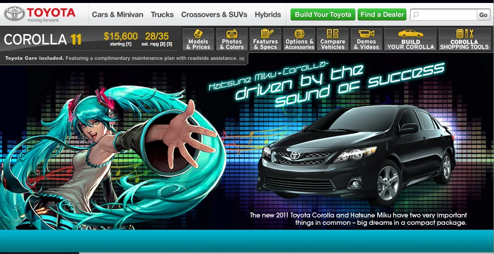 Toyota.com/CorollaMiku Landing Page