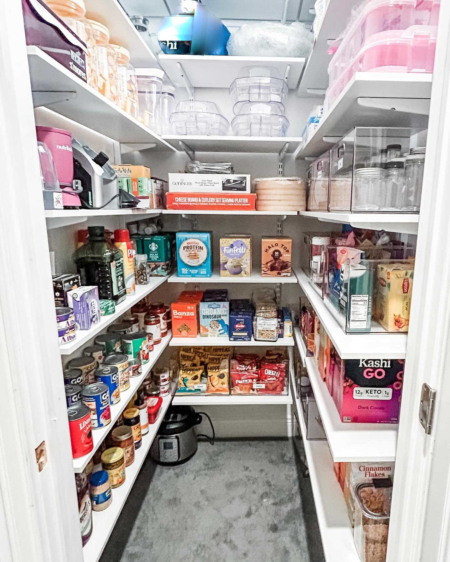 Not enough storage? No problem we&rsquo;ll build it! Our client needed space to house extra food, appliances and entertainment pieces. So we created an overflow pantry in an area of the finished basement. The #customdesign #walk-in pantry with a modu