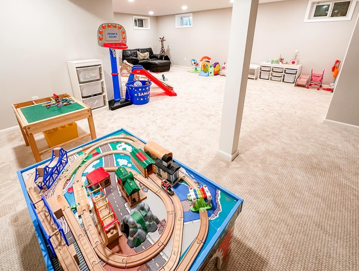 #Playroom calm before the weekend storm! We created zones in this play space and closet to make games easy to access and clean up! Custom picture #labels will be added to ensure everyone can follow the new system. #playroomorganization #playroomideas