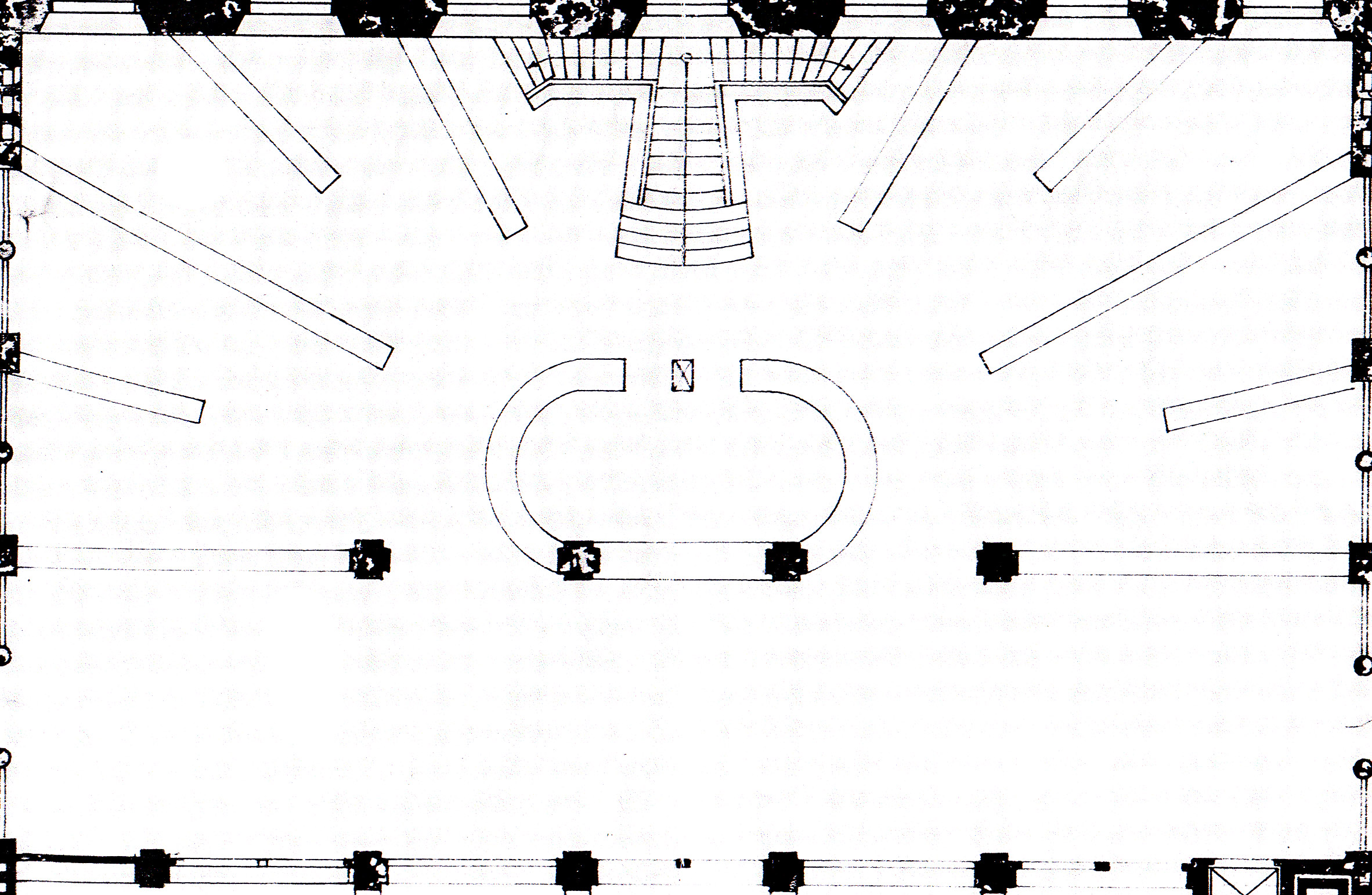 The architects original design shows a radial design for the book shelves