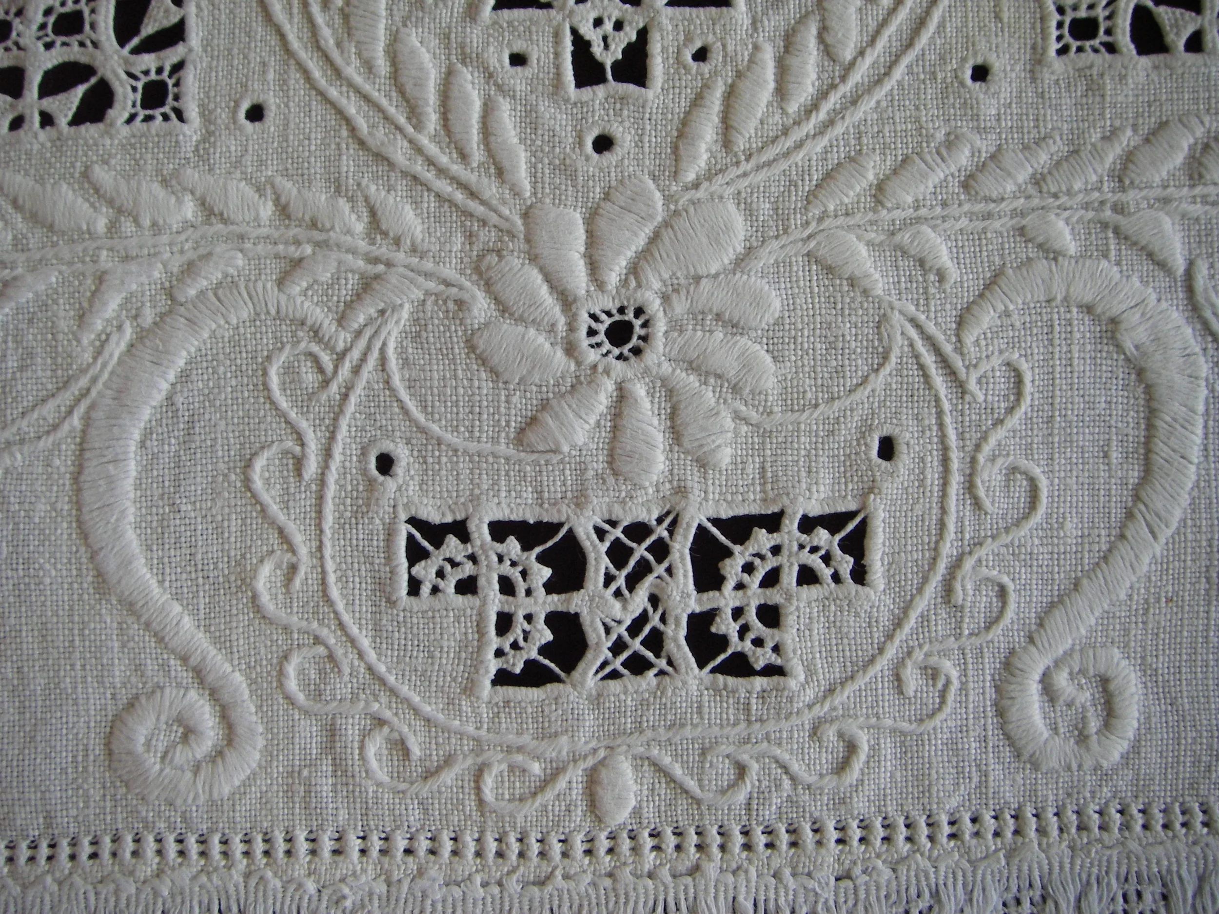 In hardanger embroidery the pattern is slightly upraised from the surface of the fabric