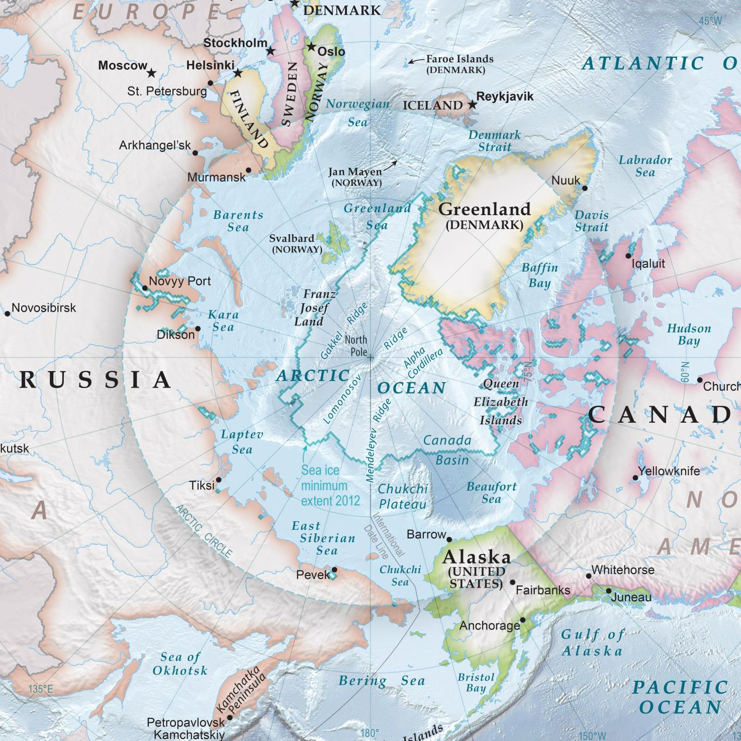 Current national borders at the Arctic