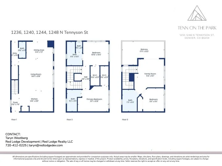Floor plans of the east units in Tenn on the Park