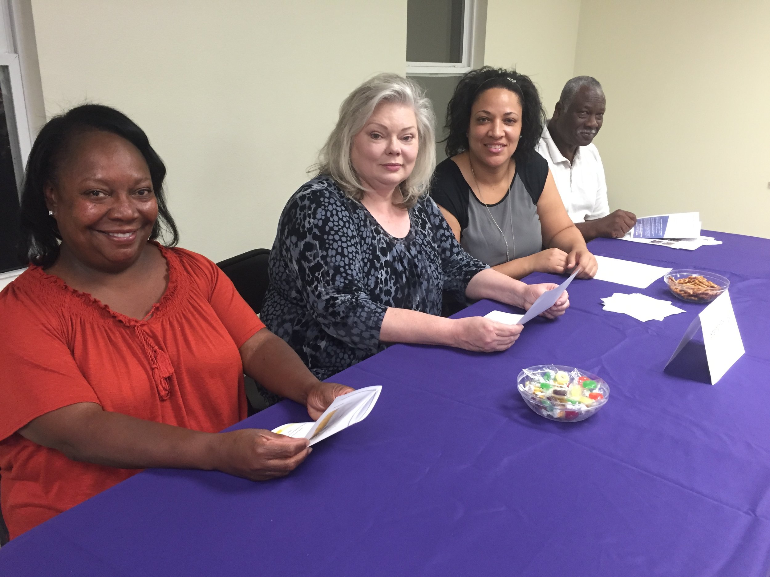Concerned Citizens of Huttig President Van Page (L) with Union County Clerk Shannon Phillips, Strong Community Leadership Alliance President Edwina Howard, and CCLA member Art Henry inform voters from Strong and Huttig. 
