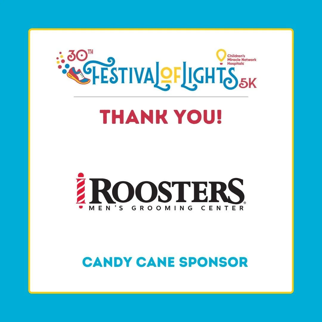 Thank you to @roostersmgc for sponsoring this year's Festival of Lights 5k! We are grateful for your support of @cmnhospitals and the patients at @ufhealthjax  pediatrics and @wolfsonchildren!