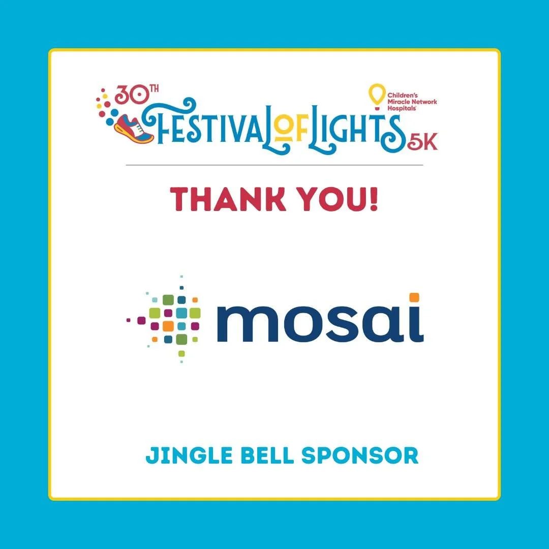 Thank you @team.mosai for supporting the 30th Annual Festival of Lights 5k! We are grateful for your sponsorship and looking forward to a great year! There is still time to register, visit: https://1stplacesports.com/races/fol