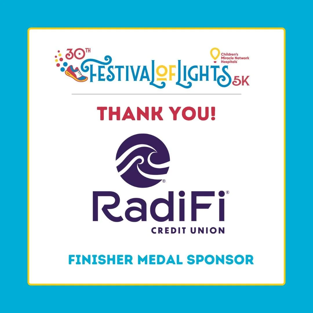 Thank you to our Finisher Medal Sponsor @radificu ! We are grateful for your support of the Festival of Lights 5k and the patients at @ufhealthjax pediatrics and @wolfsonchildren! https://1stplacesports.com/races/fol