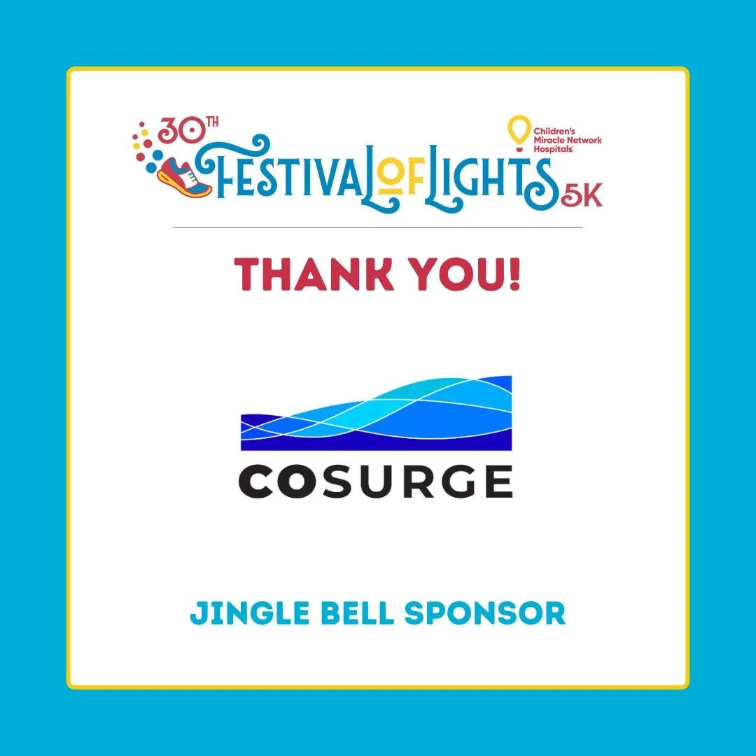 Thank you to @cosurge.cpa for sponsoring the 30th Annual Festival of Lights 5k! We can't wait to see everyone next weekend and there is still time to sign up! https://1stplacesports.com/races/fol