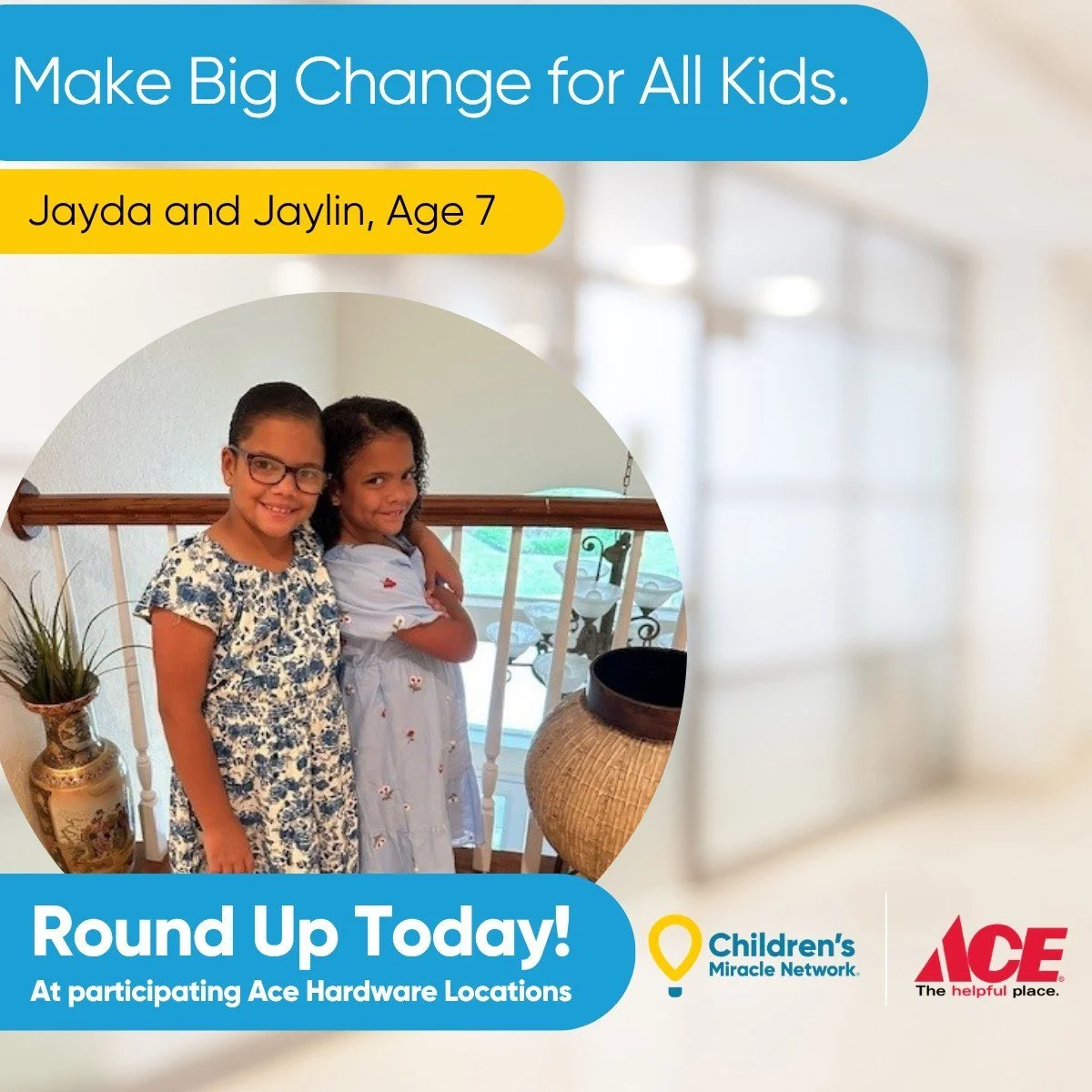 When you Round Up for kids at participating @acehardware locations, you help provide the necessary funds for local member children&rsquo;s hospitals that support kids&rsquo; health like Jayda and Jaylin. Thanks to donations, @ufhealthjax pediatrics a