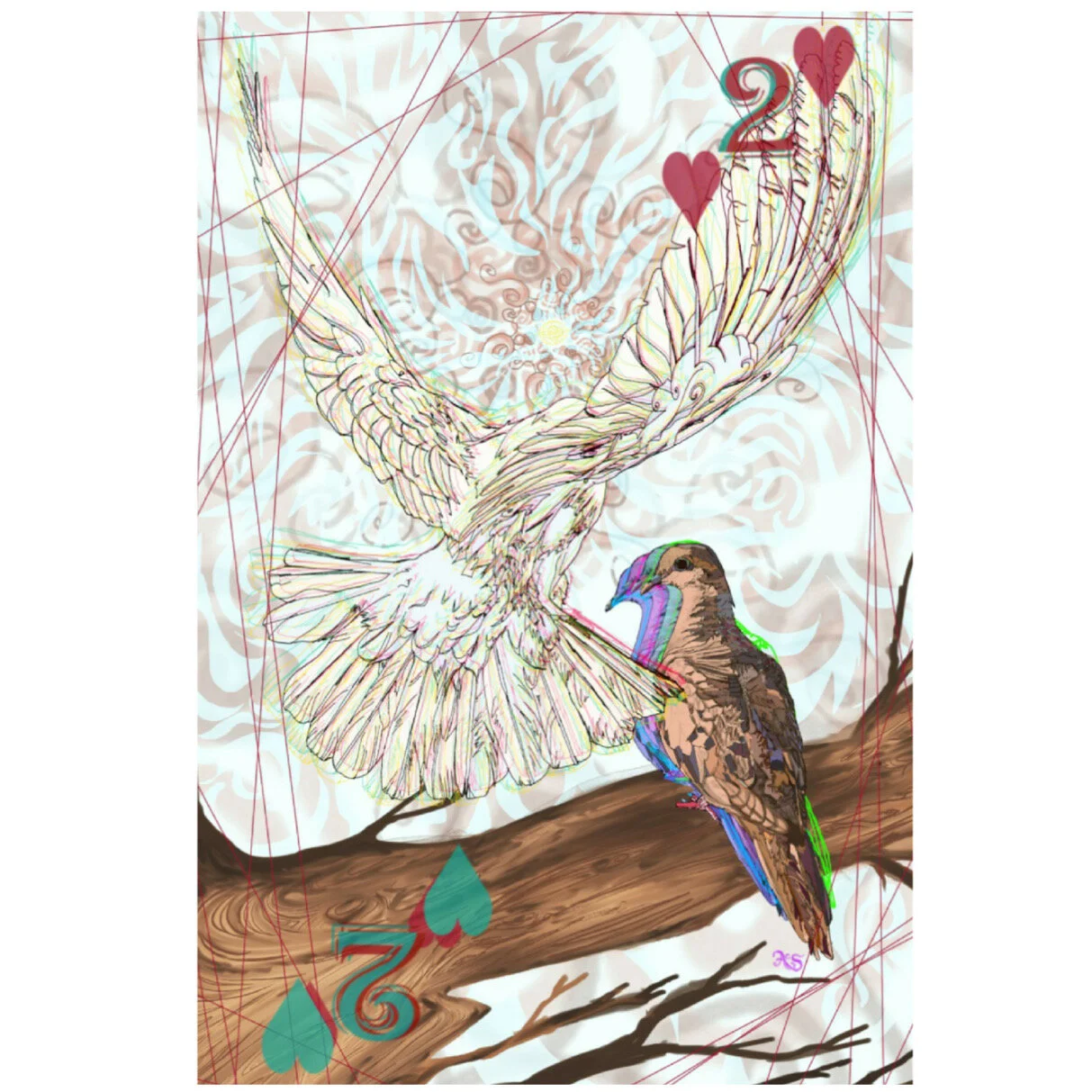 <img src="The Two of Hearts: The Dove" alt="Dove two of hearts card">