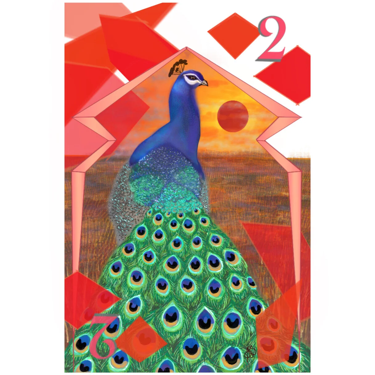 <img src="The Two of Diamonds: The Peacock" alt="Peacock two of diamonds card">