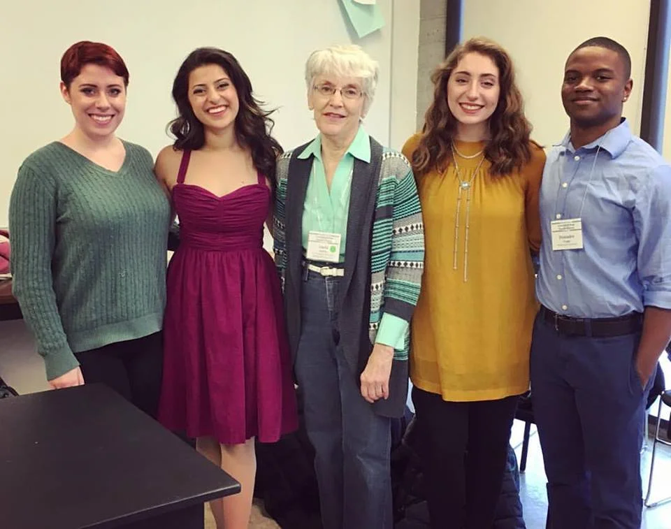 (Left to right) Meredith Hollan, Hannah Fernandes, Linda Starkey, Madi White and Deiondre Teagle: Wichita State University Irene Ryan Semifinalists with their amazing teacher and accompanist, Linda Starkey.