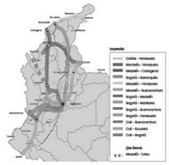 Gráfico 3. Corredores logísticos funcionales en Colombia. Fuente: ALG (Advanced Logistics Group). 