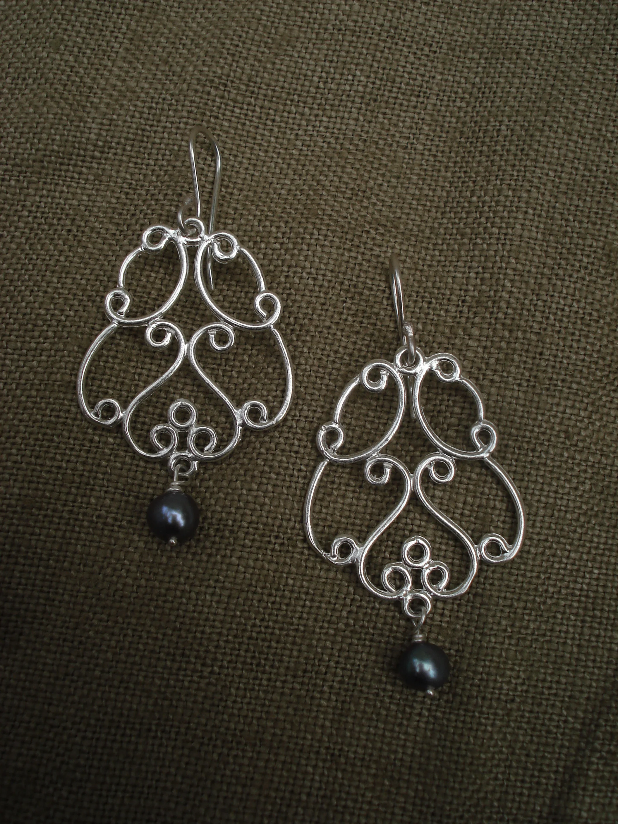 Regal. Designer sterling filigree earrings. 