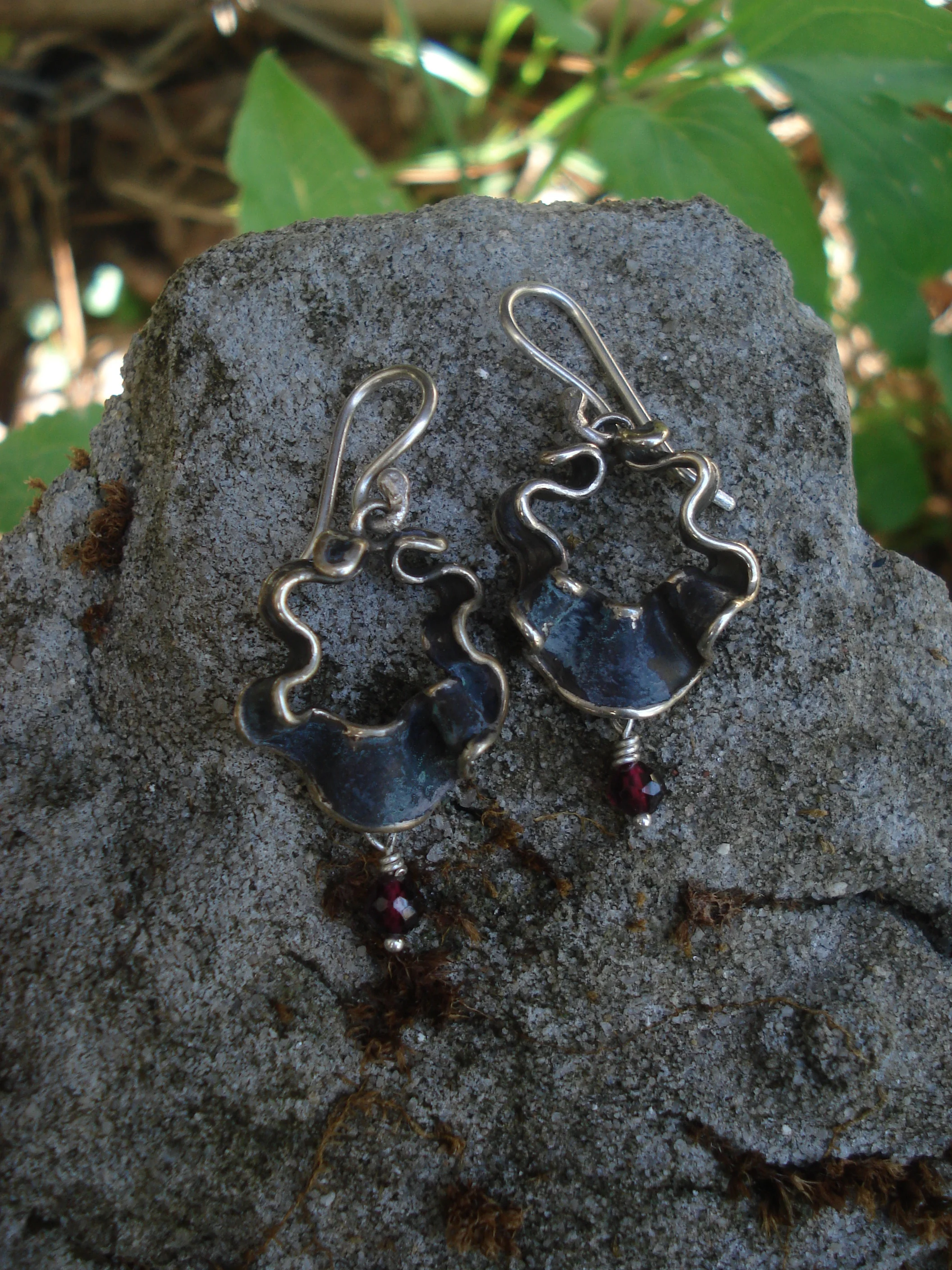 Wreath. Blackened and embellished designer earrings.