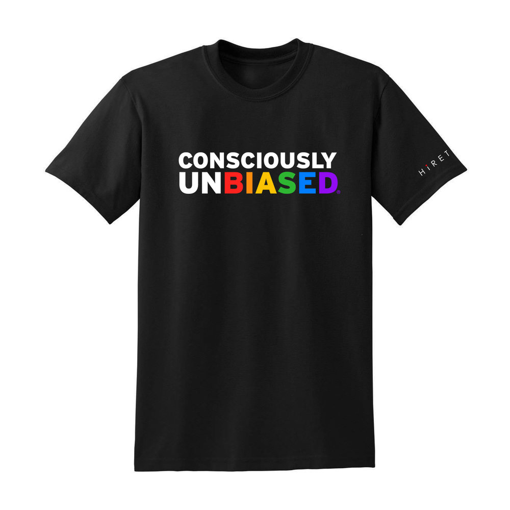 Consciously Unbiased Black Unisex T-shirt - Rainbow join the movement — HireTalent