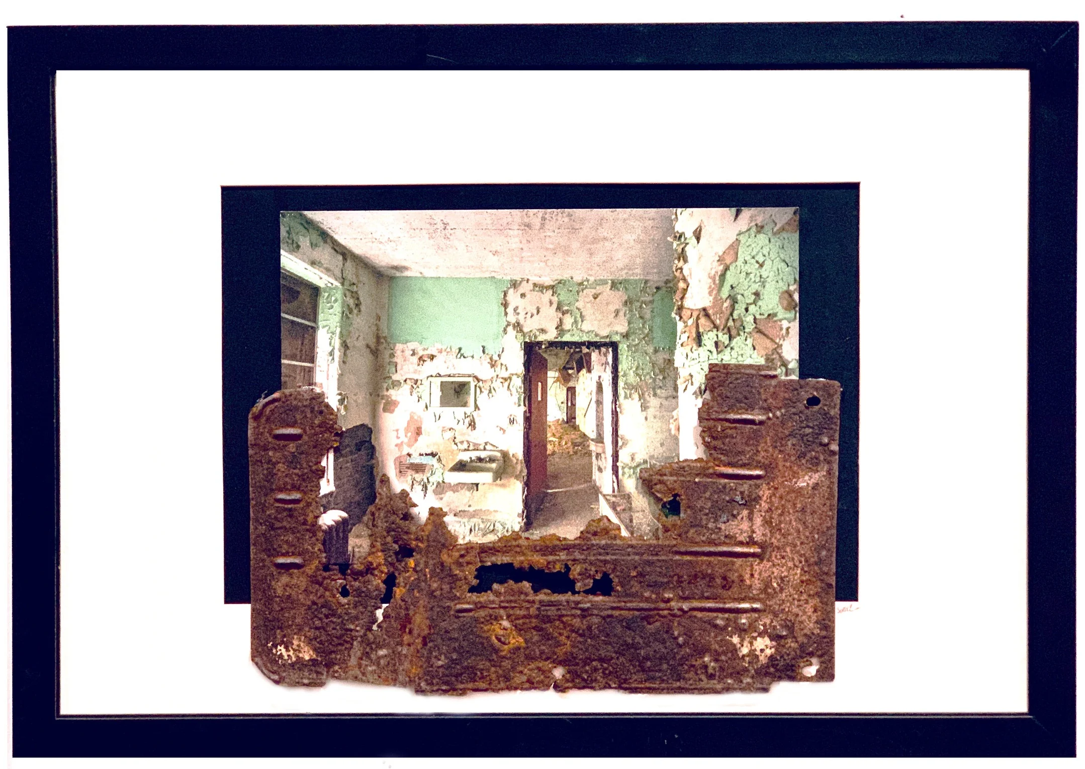 “Inside” First venture into Multi-Media, Ink Jet Print, Found Metal Plate Framed WITHOUT glass, because they are no longer behind glass.