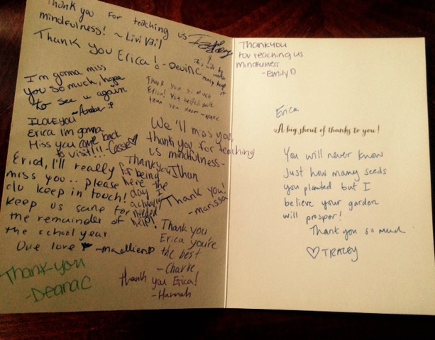 Card signed by Deering HS mindfulness students
