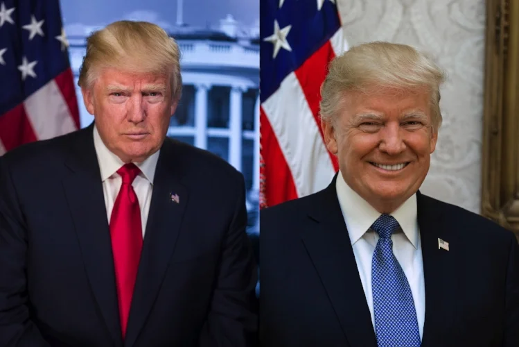 Previously distributed official portrait vs the now current official portrait of President Trump. 