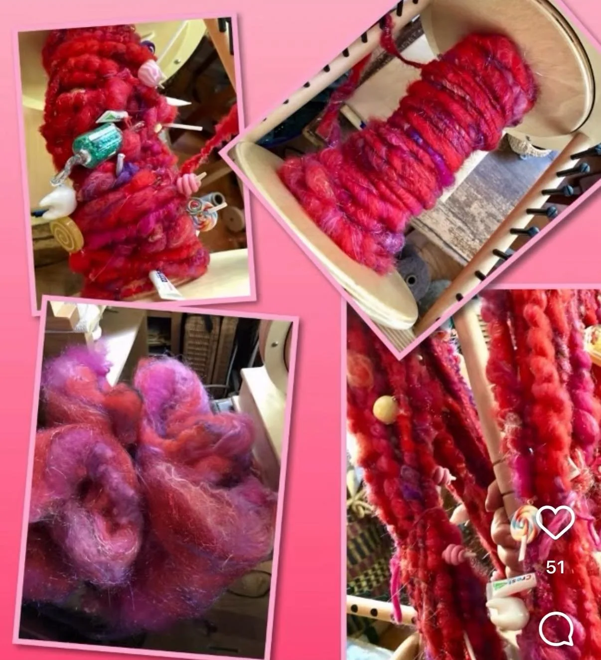 Amazing art yarn candy creation from @saorisantacruz ! Find the full video on her profile.  #spinningyarnfromwool #spinningyarns #artyarn #artyarnspinning #makingyarn