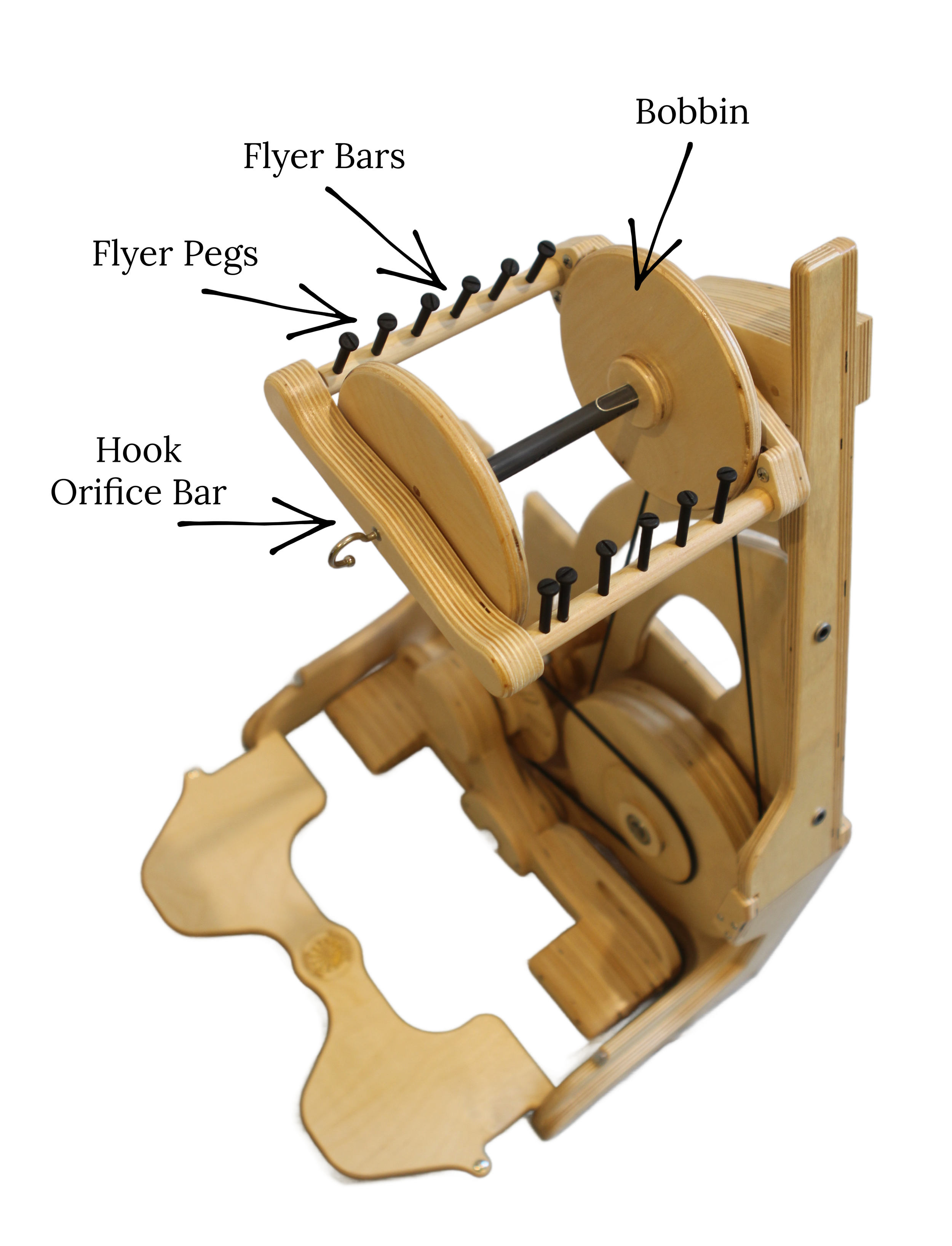 A wooden mechanical model of a bird, possibly a hummingbird, with wings, a beak, and a tail, designed to move when the gears are activated.