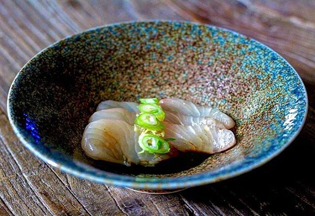 Really simple dish of wild buri. 4yr aged soy. Clarified aged butter. Lemon. Green onion