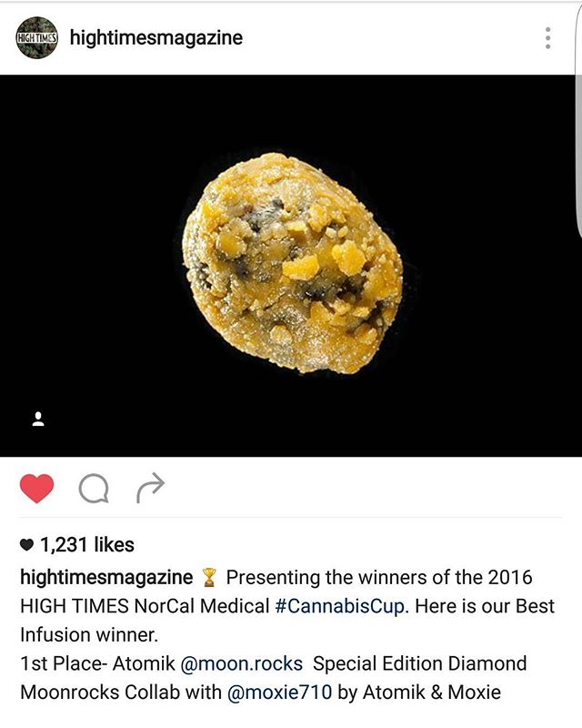 Thanks to everyone for coming out over the weekend to the NorCal Cannabis Cup. And a special thanks to @moxie710 and @atomik420 for the colab Atomik Diamond Moonrocks entry that won 1st Place Best Infused Cannabis. Still the one and only @hightimesma