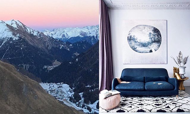 Mother Nature creates the most beautiful color palettes that can be transformed into exceptional interior spaces. Image on the left captured when skiing in the Alps. #naturetointeriors #inspiration #interiordesign #interiorinspo