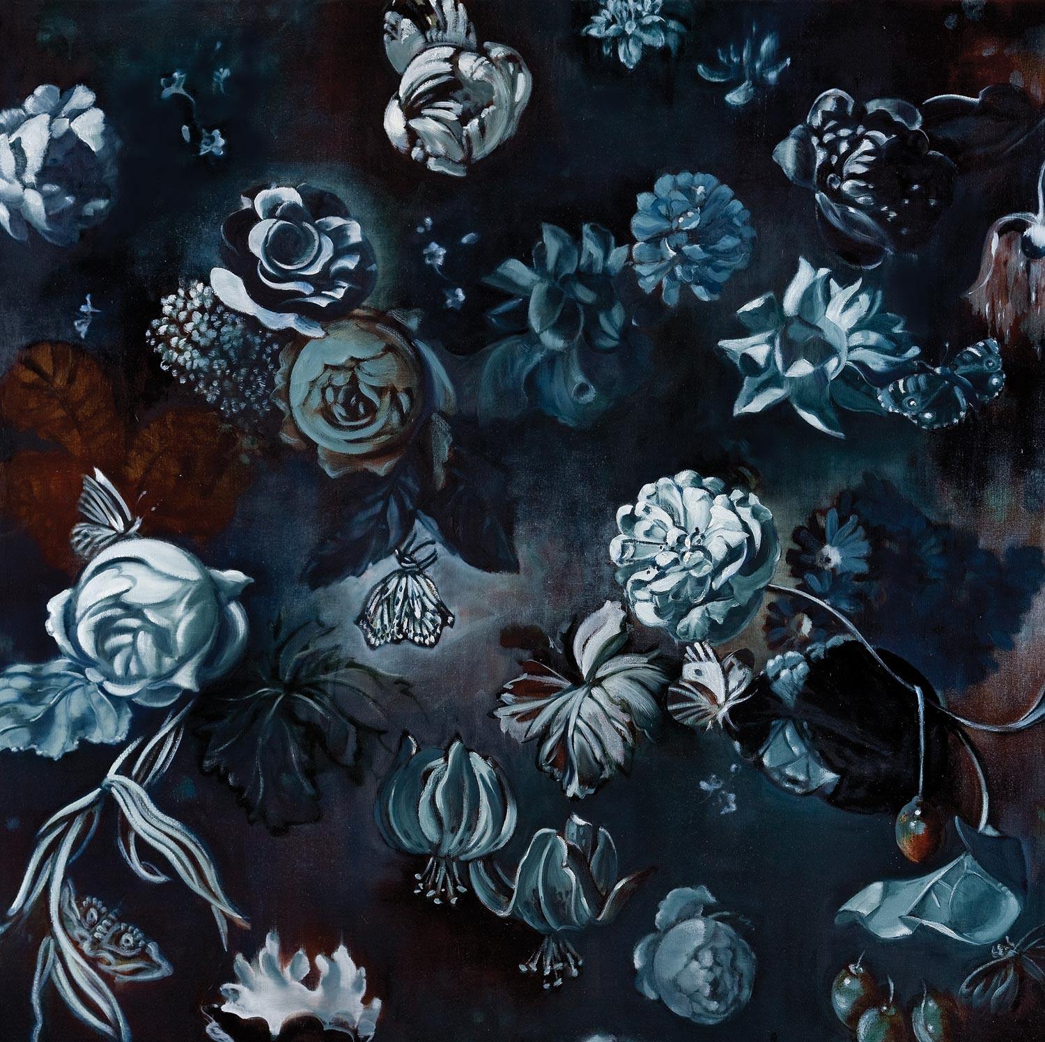 MIDNIGHT FLOWERS I  oil on canvas 45 x 45" 2011  Andra Norris Gallery, Burlingame, CA