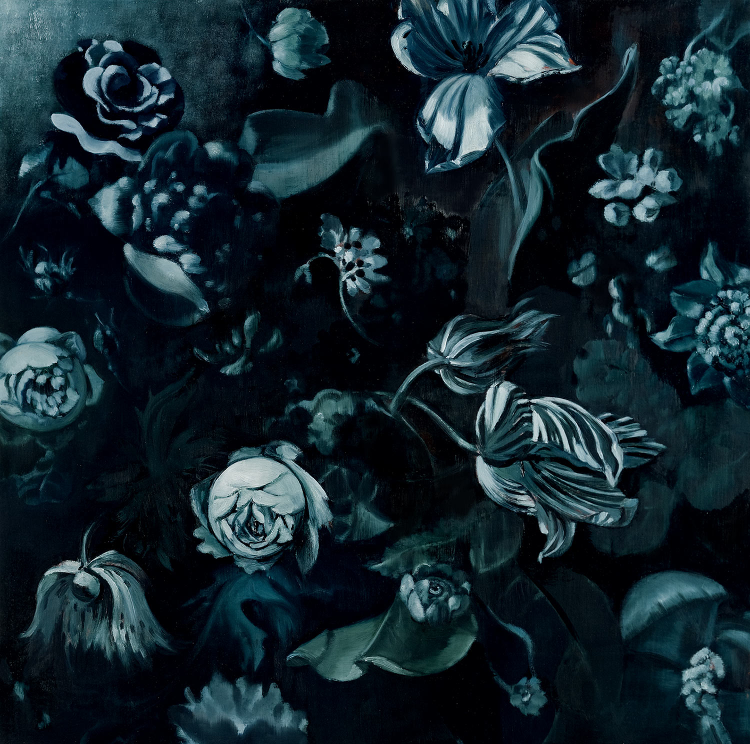 MIDNIGHT FLOWERS II  oil on panel  30 x 30"  2011  Andra Norris Gallery, Burlingame, CA