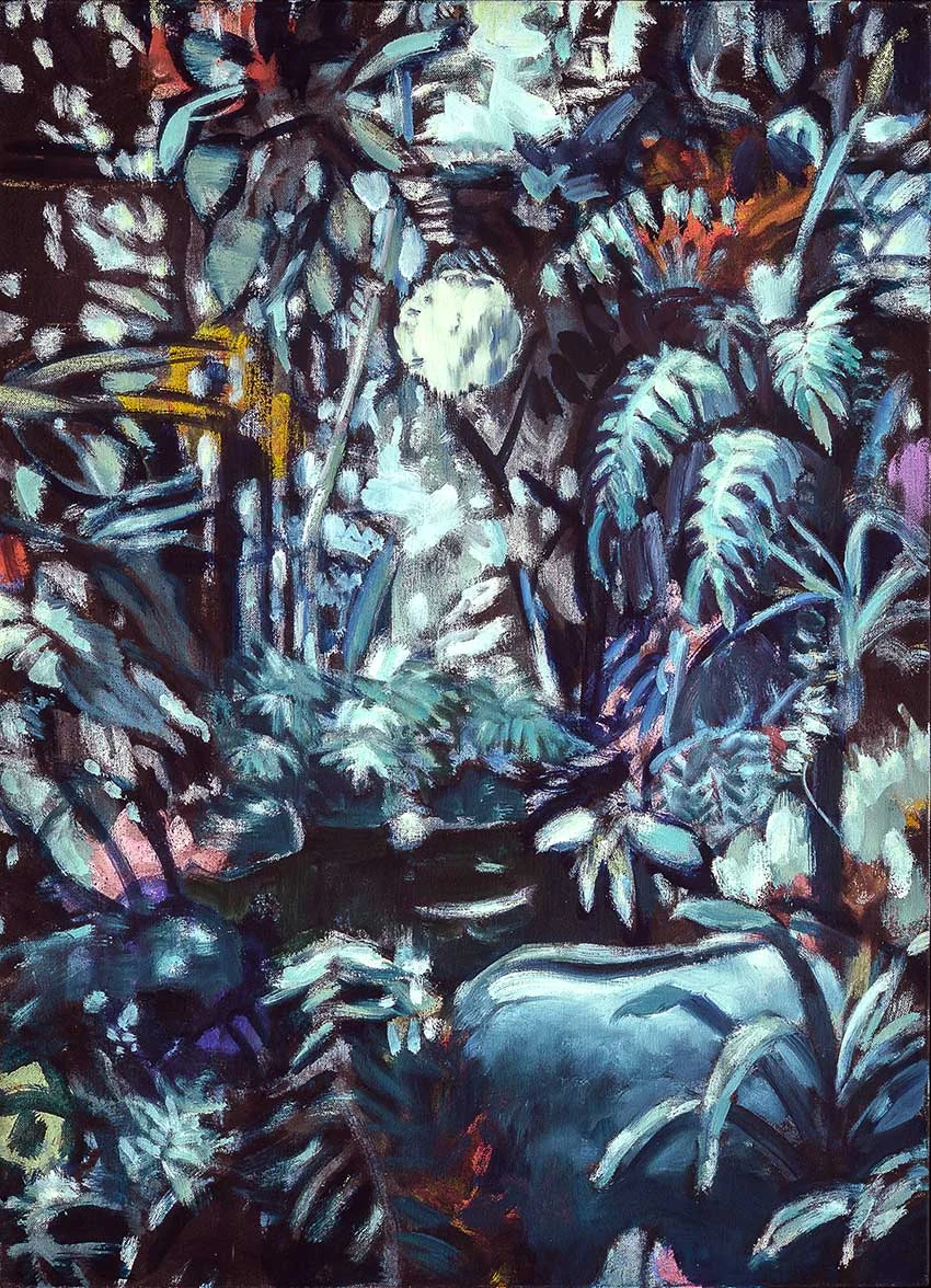 MIDNIGHT GARDEN II oil on canvas 25 x 18" 2019 Andra Norris Gallery, Burlingame, CA