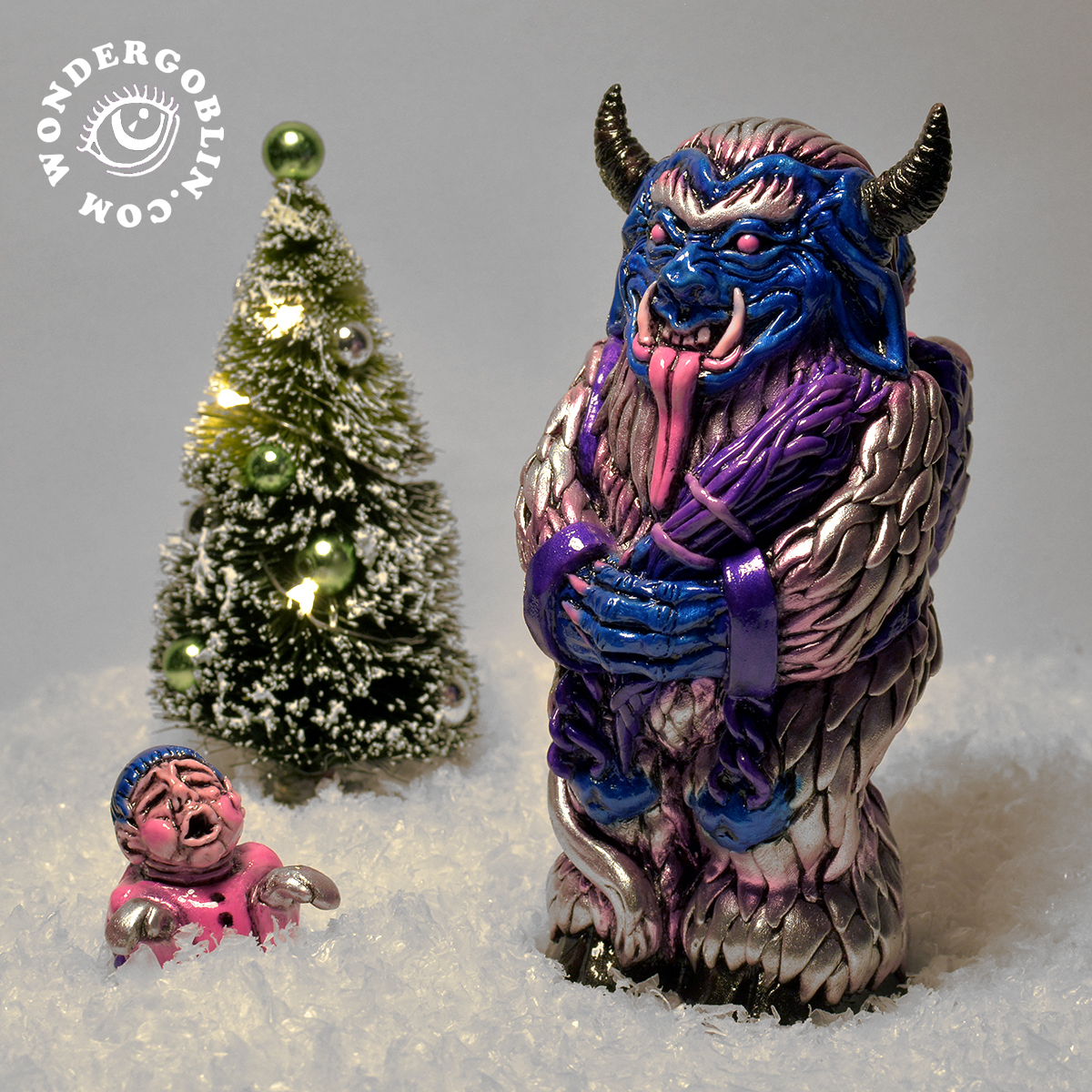 Are you still searching for the perfect Yule, Xmas, or Krampusnacht present? Look no further, for the Krampus has come to town, and he doesn't care whether you've been naughty or nice! Cast in solid resin, and each one meticulously hand painted and airbrushed, the Krampus stands at 6 inches tall and comes with a removable brat. Included with every order is a "Merry Krampus" greeting card and a handful of Xmas candy. Limited edition of 35.