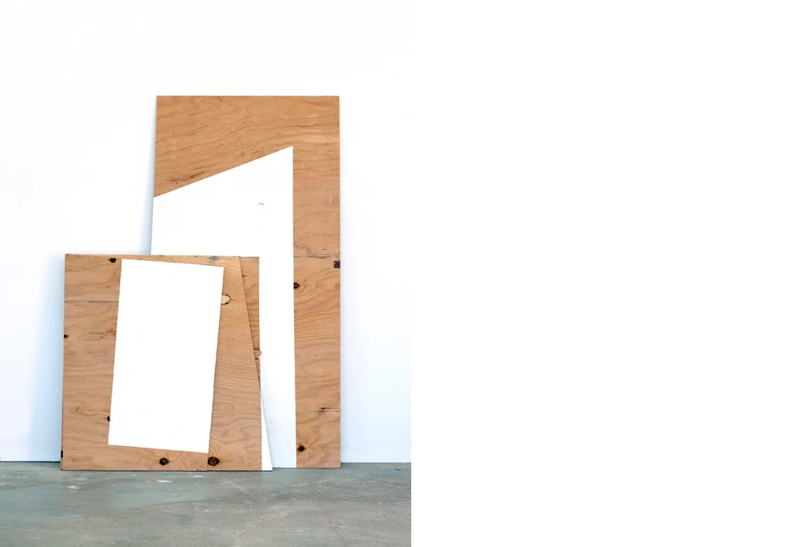 WHITE ON BOARDS ON WHITE WALL acrylic on assembled plywood boards, 48 x 35 1/2 x 8 inches, 2012