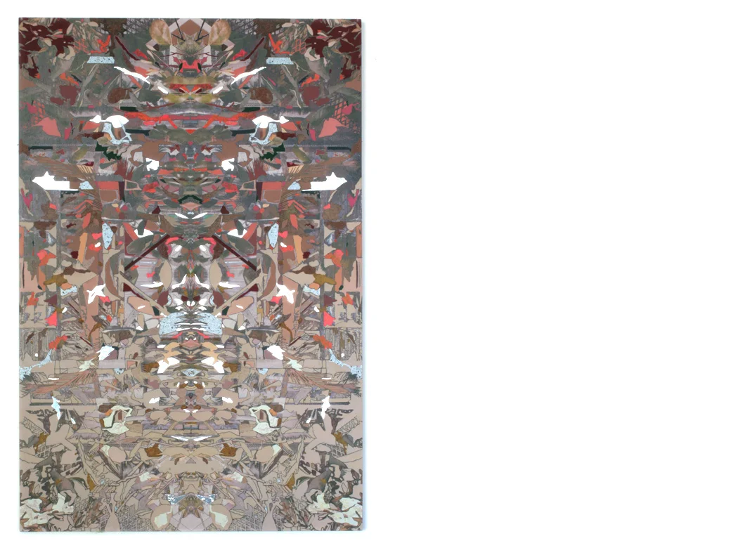 40 days in 8332 scenes: extrapolation no. 1 mixed media on still printed on panel | 29 3/4 x 20 inches | 2017