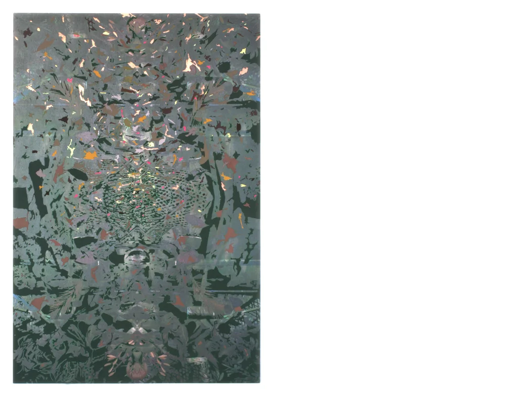 40 days in 8332 scenes: extrapolation no. 2 mixed media on still printed on panel | 29 3/4 x 20 inches | 2017