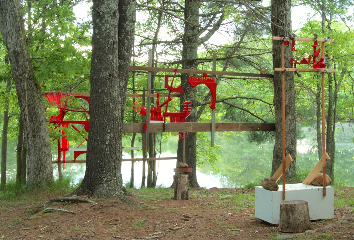    Virtual Subsumption with Converse Material Effect    Site-specific mixed media installation produced for a stop-motion video for the 2017 I-Park Site-Responsive Biennale (East Haddam, CT), 12 x 20 x 70 ft, June 2017 