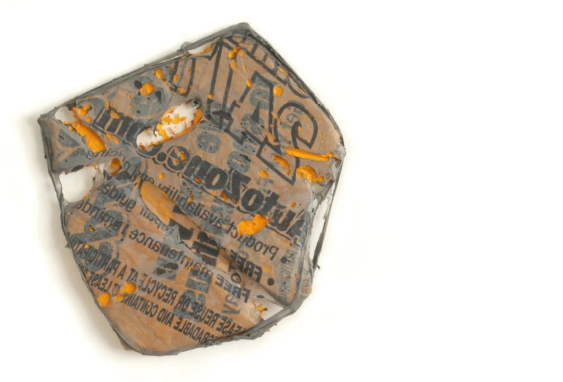 plaster and plastics no. 5 plaster, enamel and plastic bags | 10 3/4 x 9 1/2 x 1/2 inches | 2017