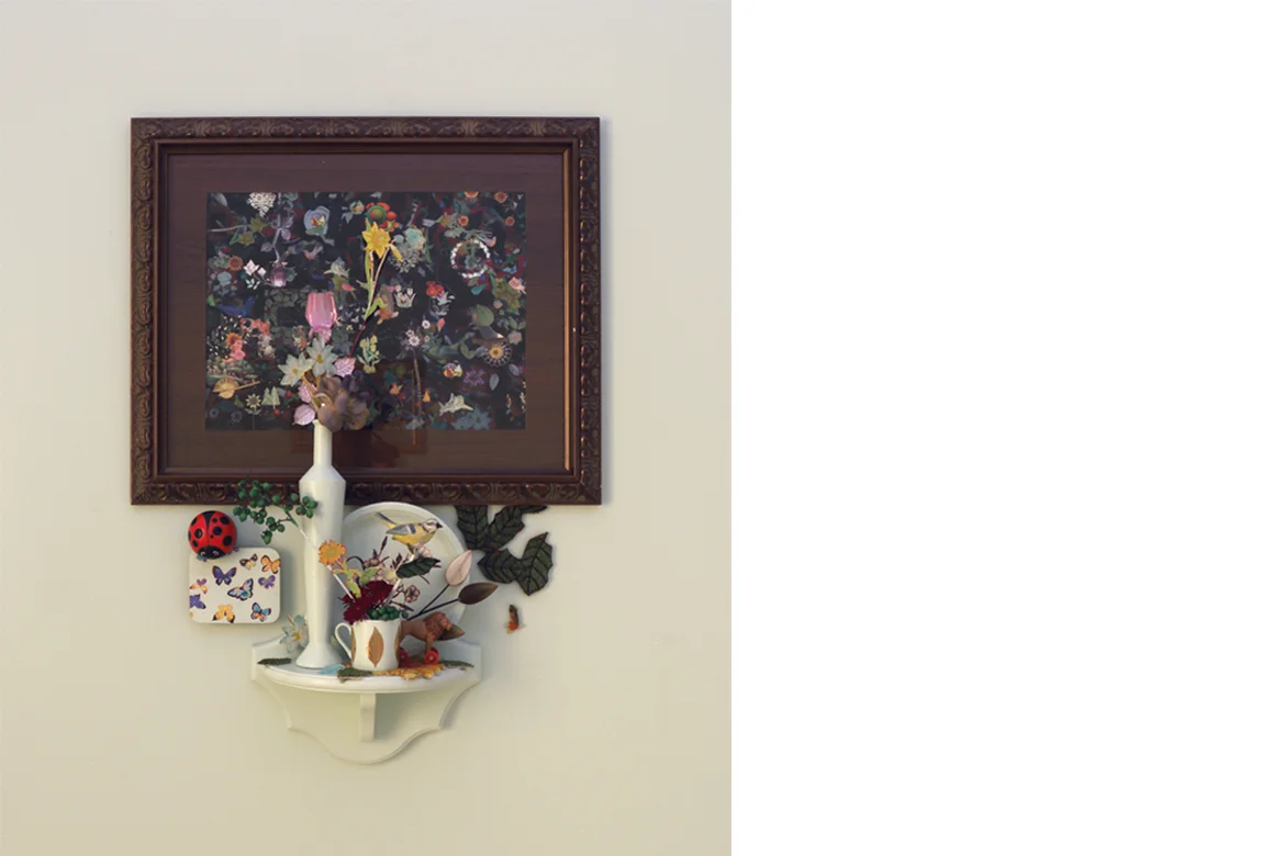 a novel ecosystem constructed with pseudo satisfiers - Tableau set at 4:12 digital print with mixed media, dimensions variable, 2018