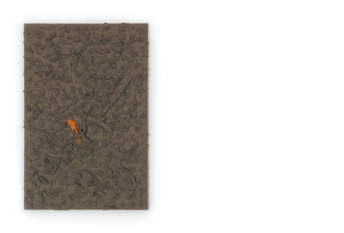    refuse aggregate in garden gate hue    too many things to name, flocked on a panel | 24 x 16 x 3 inches | 2019 