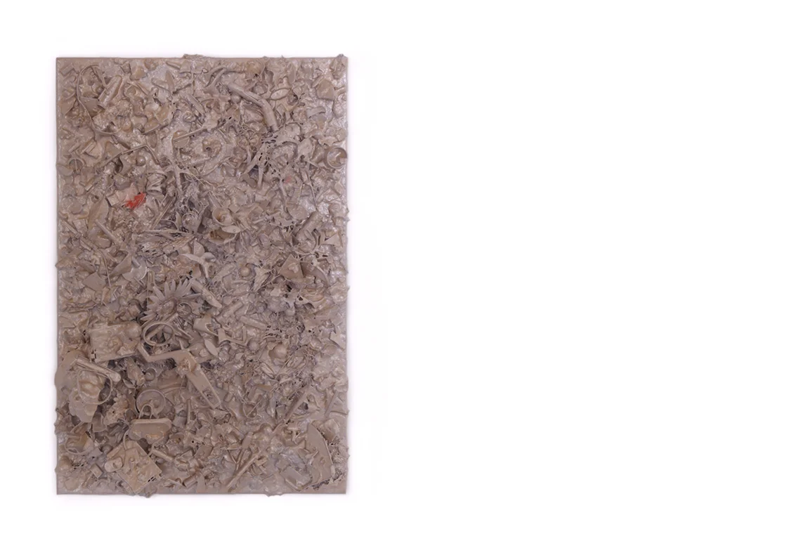 refuse aggregate in faint pearl hue too many things to name, urethane with powdered pigment on panel | 24 x 16 x 3 inches | 2019