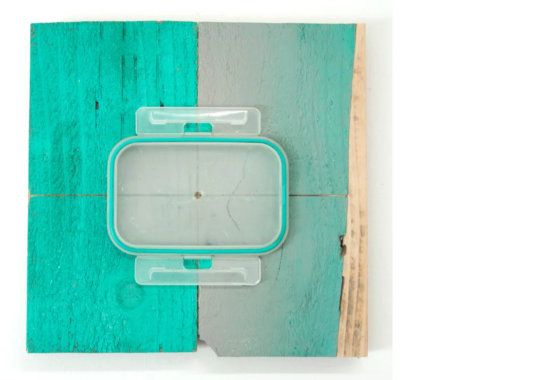 3452 BEETHOVEN GARAGE: SNAPWARE LID mixed media, 11 x 11 x 1 1/2 inches, 2013