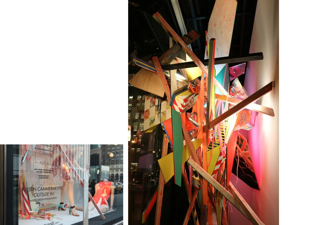 OUTSIDE IN: BERGDORF GOODMAN 5TH AVE WINDOW INSTALLATION site-specific mixed media installation, 150 x 105 x 56 1/2 inches, 2014