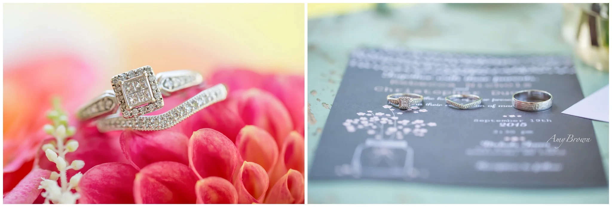 Seacoast NH Wedding Photographer | | Vista Print Wedding Invitation | F As In Flowers Wedding Florals | Amy Brown Photogarphy | Wedding Ring Photos