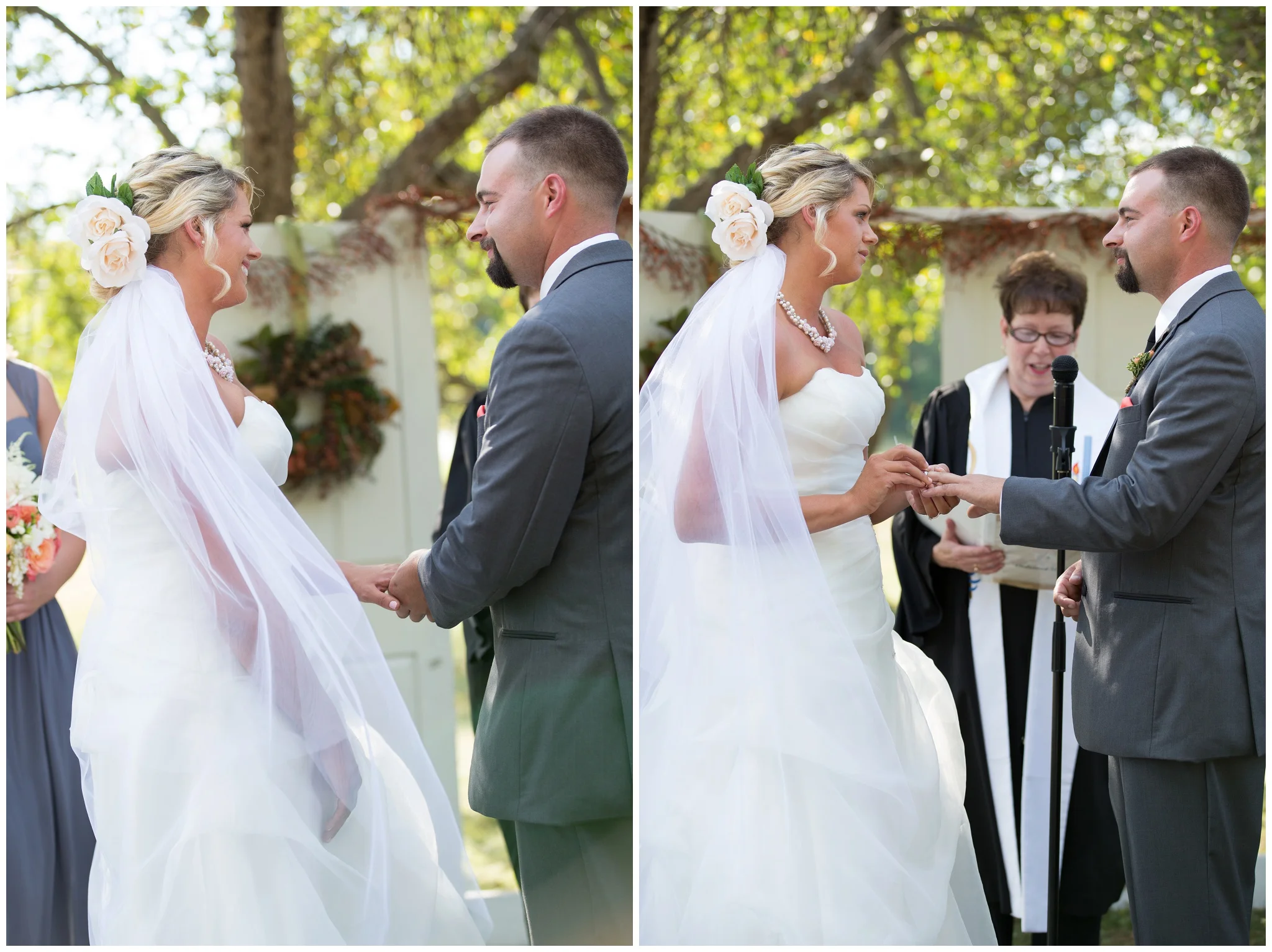 Seacoast NH Wedding Photographer | NH Farm Wedding Ceremony | exchanging of wedding rings | Amy Brown Photography