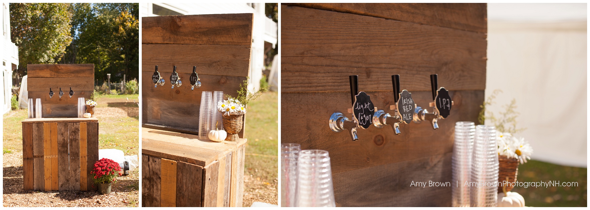 Rye Nh Wedding Photographer | Rye Farm Wedding | Rustic Wood Tap | DIY Beer Tap | Amy Brown Photography